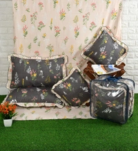 MORADO Glace Cotton 5 Pcs Frill Bedding Set | Double Bed Size Bedsheet With 2 Pillow Covers And 2 Filled Cushions (108x108 Inches - Light Peach - 108x108 Inches, Light Peach