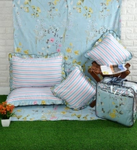 MORADO Glace Cotton 5 Pcs Frill Bedding Set | Double Bed Size Bedsheet With 2 Pillow Covers And 2 Filled Cushions (108x108 Inches - Blue) - 108x108 Inches, Blue