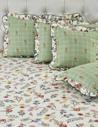 MORADO Glace Cotton 5 Pcs Frill Bedding Set | Double Bed Size Bedsheet With 2 Pillow Covers And 2 Filled Cushions (108x108 Inches - Off White) - 108x108 Inches, Offwhite