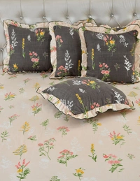 MORADO Glace Cotton 5 Pcs Frill Bedding Set | Double Bed Size Bedsheet With 2 Pillow Covers And 2 Filled Cushions (108x108 Inches - Light Peach) - 108x108 Inches, Light Peach