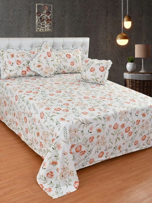 MORADO Glaace Cotton 5 Pcs Frill Bedding Set | Double Bed Size Bedsheet with 2 Pillow Covers and 2 Filled Cushions (90x100 Inches - Offwhite) - 90x100 Inches, Offwhite