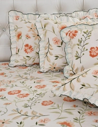 MORADO Glaace Cotton 5 Pcs Frill Bedding Set | Double Bed Size Bedsheet with 2 Pillow Covers and 2 Filled Cushions (90x100 Inches - Offwhite) - 90x100 Inches, Offwhite