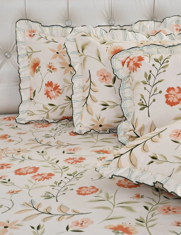 MORADO Glaace Cotton 5 Pcs Frill Bedding Set | Double Bed Size Bedsheet with 2 Pillow Covers and 2 Filled Cushions (90x100 Inches - Offwhite) - 90x100 Inches, Offwhite