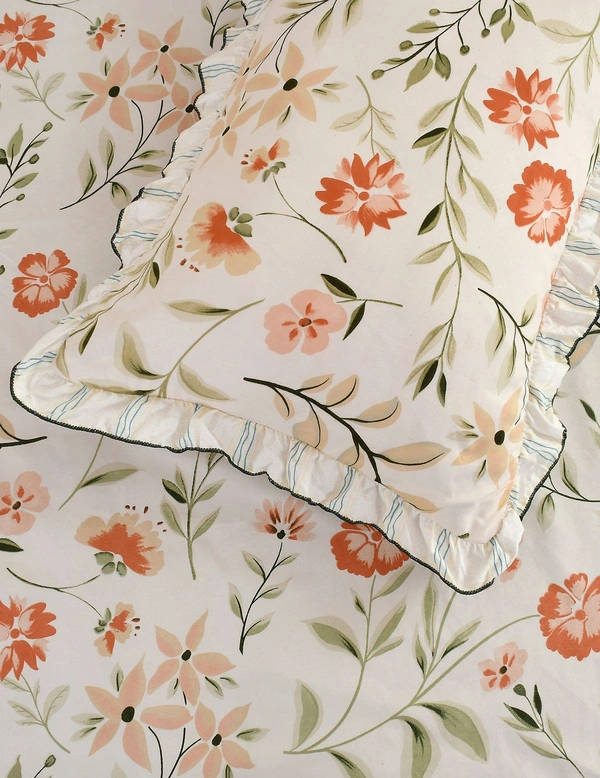 MORADO Glaace Cotton 5 Pcs Frill Bedding Set | Double Bed Size Bedsheet with 2 Pillow Covers and 2 Filled Cushions (90x100 Inches - Offwhite) - 90x100 Inches, Offwhite