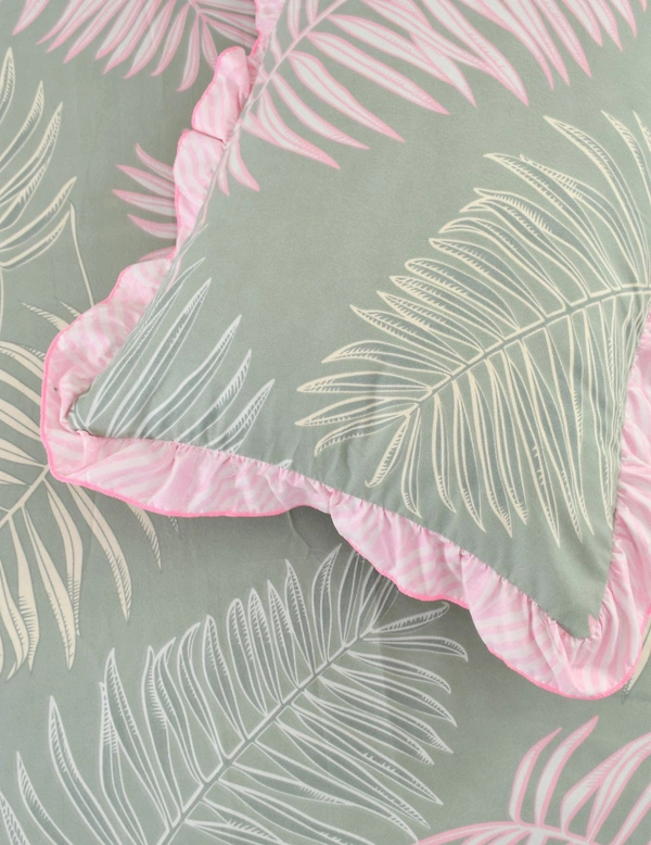 MORADO Glace Cotton 5 Pcs Frill Bedding Set | Double Bed Size Bedsheet with 2 Pillow Covers and 2 Filled Cushions (90x100 Inches - Green) - 90x100 Inches, Green