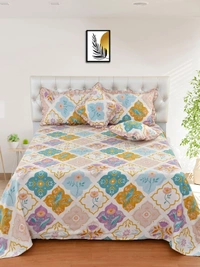 MORADO Glace Cotton 5 Pcs Frill Bedding Set | Double Bed Size Bedsheet with 2 Pillow Covers and 2 Filled Cushions (90x100 Inches - Purple) - 90x100 Inches, Puprle