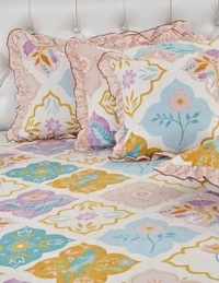 MORADO Glace Cotton 5 Pcs Frill Bedding Set | Double Bed Size Bedsheet with 2 Pillow Covers and 2 Filled Cushions (90x100 Inches - Purple) - 90x100 Inches, Puprle