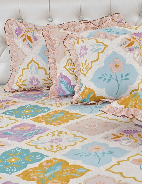 MORADO Glace Cotton 5 Pcs Frill Bedding Set | Double Bed Size Bedsheet with 2 Pillow Covers and 2 Filled Cushions (90x100 Inches - Purple) - 90x100 Inches, Puprle