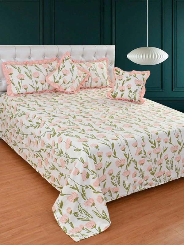 MORADO Glace Cotton 5 Pcs Frill Bedding Set | Double Bed Size Bedsheet with 2 Pillow Covers and 2 Filled Cushions (90x100 Inches - Off White) - 90x100 Inches, Offwhite