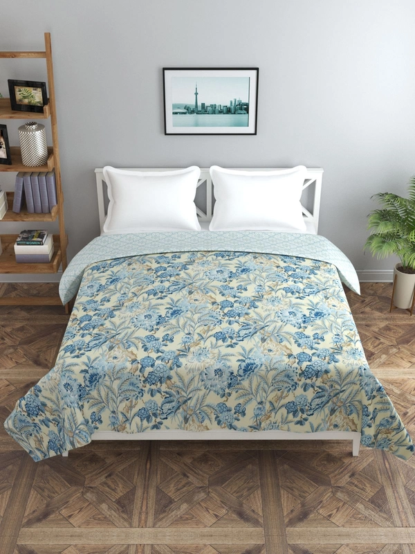 MORADO Glace Cotton Double Bed Size Reversible Duvet Cover/Quilt Cover/Rajai Cover/Blanket Cover with Zipper (90x100 Inches) - 90x100 Inches, Blue