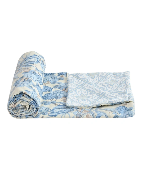 MORADO Glace Cotton Double Bed Size Reversible Duvet Cover/Quilt Cover/Rajai Cover/Blanket Cover with Zipper (90x100 Inches) - 90x100 Inches, Blue