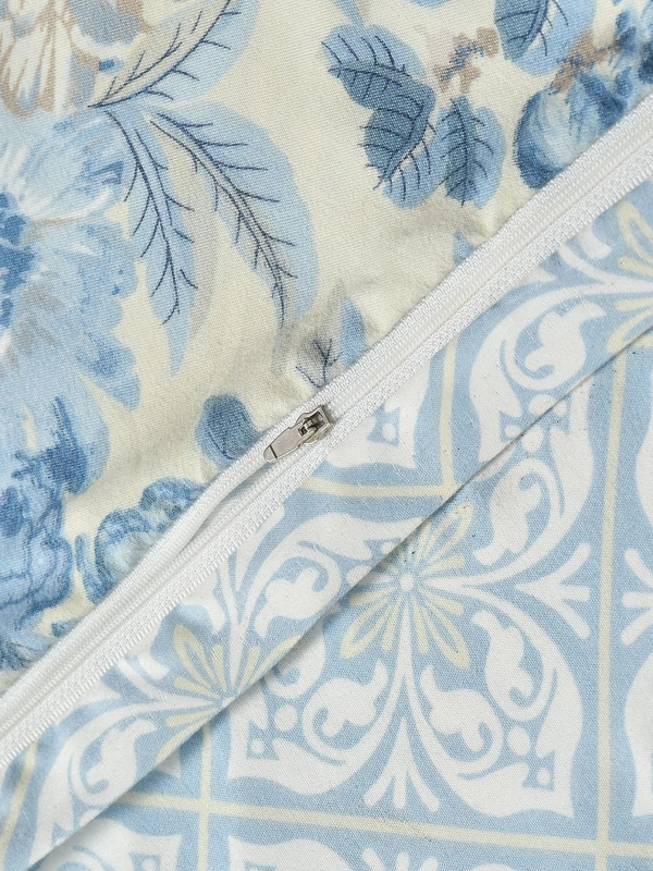 MORADO Glace Cotton Double Bed Size Reversible Duvet Cover/Quilt Cover/Rajai Cover/Blanket Cover with Zipper (90x100 Inches) - 90x100 Inches, Blue