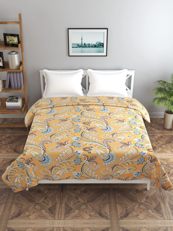 MORADO Glace Cotton Double Duvet Cover/Rajai Cover/Blanket Cover with Zipper (90x100 Inches) - 90x100 Inches, Mustard