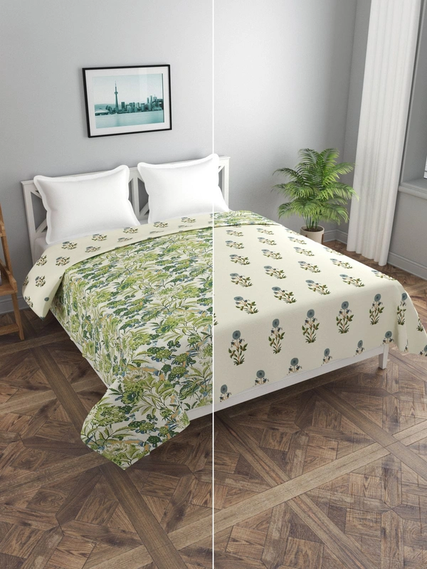 MORADO Glace Cotton Double Duvet Cover/Rajai Cover/Blanket Cover with Zipper (90x100 Inches) - 90x100 Inches, Green