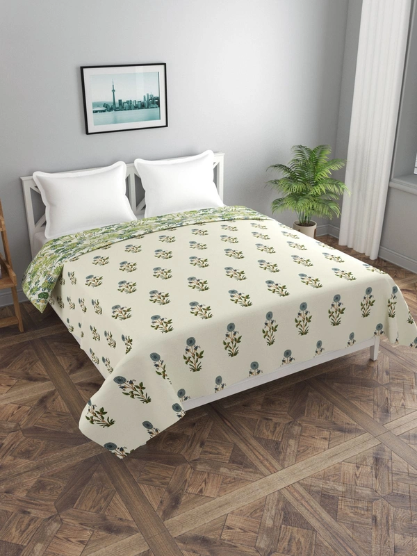 MORADO Glace Cotton Double Duvet Cover/Rajai Cover/Blanket Cover with Zipper (90x100 Inches) - 90x100 Inches, Green