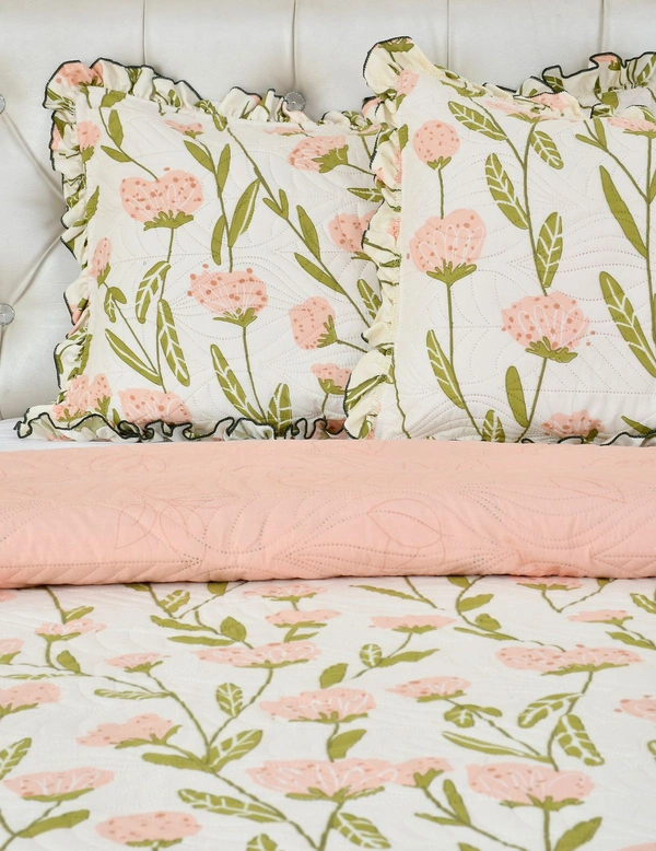 MORADO Glace Cotton Luxury Ultrasonic Printed Lightweight All Season Bedspreads/Quilted Bed Cover With 2 King Size Pillow Covers - (90x100 inches - OffWhite Pink) - 90x100 Inches, Offwhite Pink