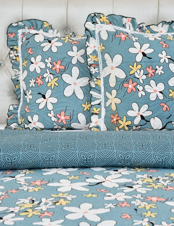 MORADO Glace Cotton Luxury Ultrasonic Printed Lightweight All Season Bedspreads/Quilted Bed Cover With 2 King Size Pillow Covers - (90x100 inches - Grey) - 90x100 Inches, Grey