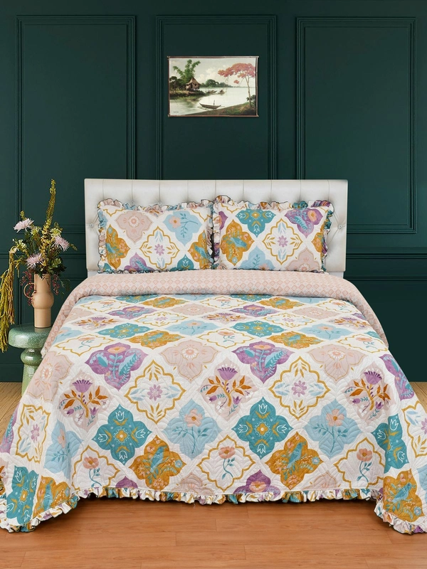 MORADO Glace Cotton Luxury Ultrasonic Printed Lightweight All Season Bedspreads/Quilted Bed Cover With 2 King Size Pillow Covers - (90x100 inches - Multicolor) - 90x100 Inches, Purple