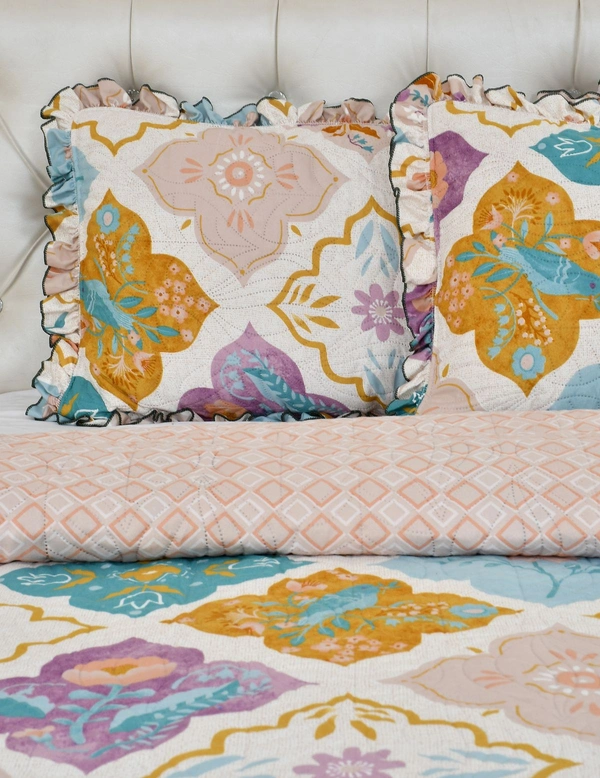 MORADO Glace Cotton Luxury Ultrasonic Printed Lightweight All Season Bedspreads/Quilted Bed Cover With 2 King Size Pillow Covers - (90x100 inches - Multicolor) - 90x100 Inches, Purple