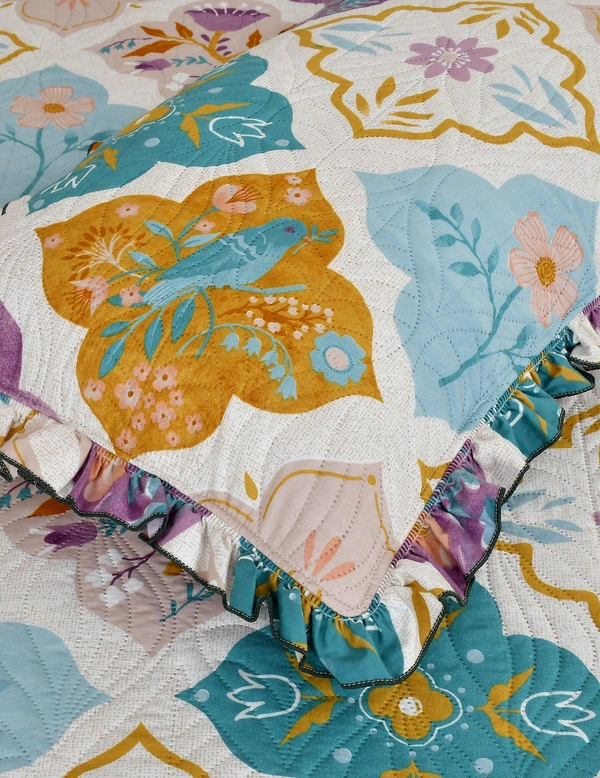 MORADO Glace Cotton Luxury Ultrasonic Printed Lightweight All Season Bedspreads/Quilted Bed Cover With 2 King Size Pillow Covers - (90x100 inches - Multicolor) - 90x100 Inches, Purple