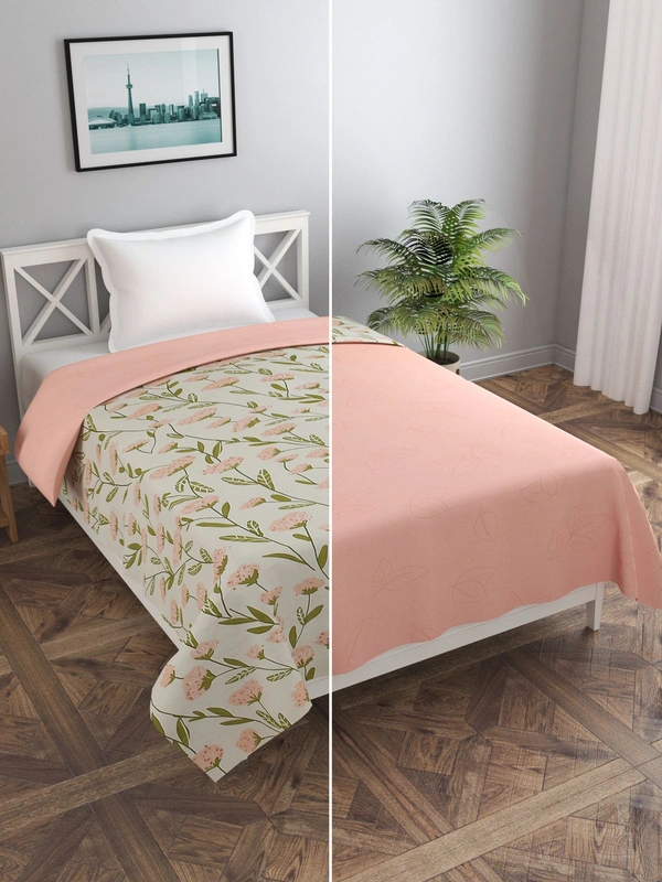 MORADO Glace Cotton Single Bed Size Reversible Duvet Cover/Quilt Cover/Rajai Cover/Blanket Cover with Zipper (60x90 Inches, Peach) - 60x90 Inches, Peach