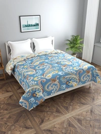 MORADO Glace cotton Double Bed King Size Reversible Quilt Cover/Duvet Cover/Rajai Cover/Blanket Cover with Zipper (90 X 100 Inches, Blue & White) - 90x100 Inches, Blue