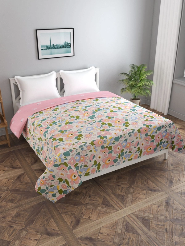 MORADO Glace cotton 210 TC Double Bed Size Reversible Quilt Cover/Duvet Cover/Rajai Cover/Blanket Cover with Zipper (90x100 Inches, Pink)