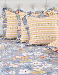 MORADO Glace Cotton 5 Pcs Frill Bedding Set | Double Bed Size Bedsheet with 2 Pillow Covers and 2 Filled Cushions (108x108 Inches - Grey) - 108x108 Inches, Grey