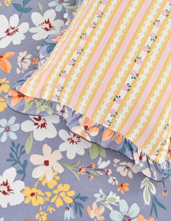 MORADO Glace Cotton 5 Pcs Frill Bedding Set | Double Bed Size Bedsheet with 2 Pillow Covers and 2 Filled Cushions (108x108 Inches - Grey) - 108x108 Inches, Grey