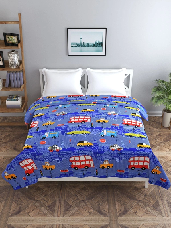 MORADO Glace Cotton Double Bed Quilt Cover / Duvet Cover / Rajai Cover / Blanket Cover with Zipper (90x100 Inches) - Blue