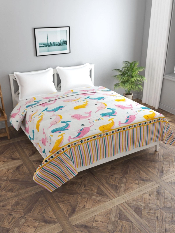 MORADO Glace Cotton Double Bed Quilt Cover / Duvet Cover / Rajai Cover / Blanket Cover with Zipper (90x100 Inches) - Offwhite