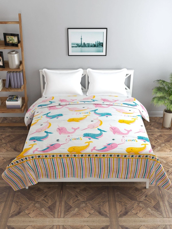 MORADO Glace Cotton Double Bed Quilt Cover / Duvet Cover / Rajai Cover / Blanket Cover with Zipper (90x100 Inches) - Offwhite