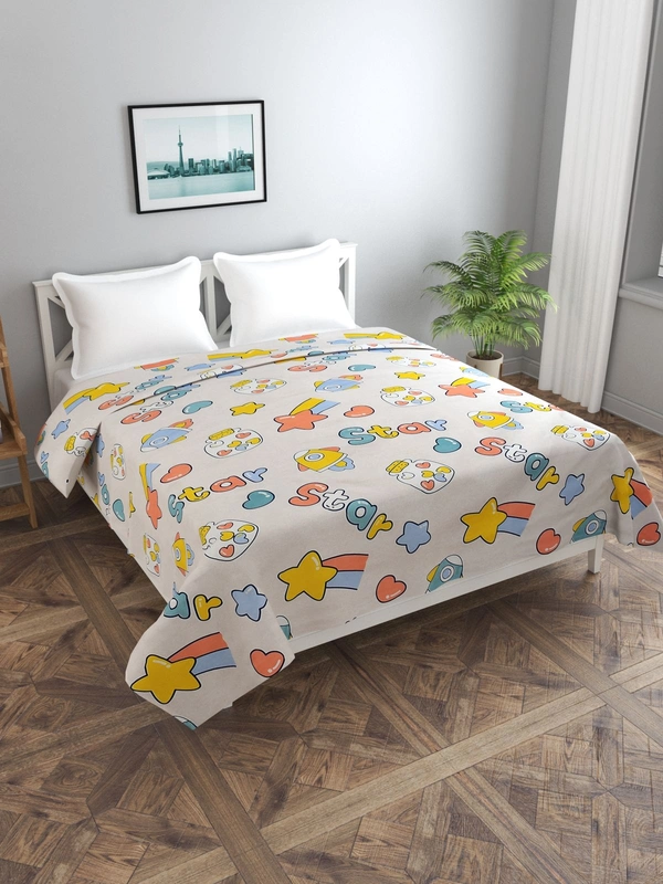 MORADO Glace Cotton Double Bed Quilt Cover / Duvet Cover / Rajai Cover / Blanket Cover with Zipper (90x100 Inches) - Offwhite