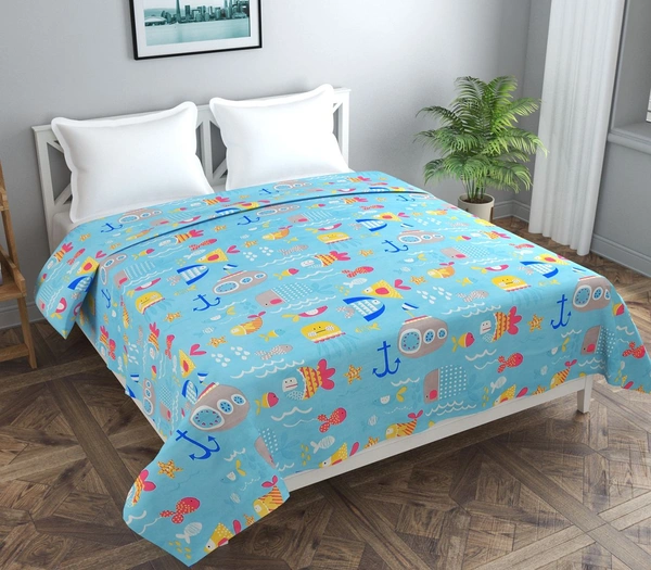 MORADO Glace Cotton Double Bed Quilt Cover / Duvet Cover / Rajai Cover / Blanket Cover with Zipper (90x100 Inches) - Blue