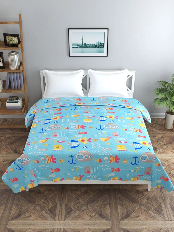 MORADO Glace Cotton Double Bed Quilt Cover / Duvet Cover / Rajai Cover / Blanket Cover with Zipper (90x100 Inches) - Blue