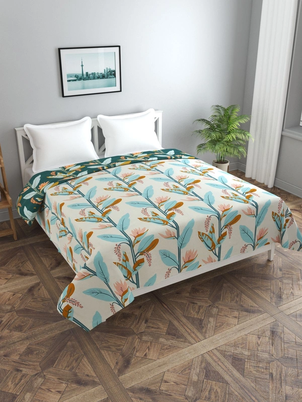 MORADO Glace Cotton Double Bed Reversible Quilt Cover / Duvet Cover / Rajai Cover / Blanket Cover with Zipper (90x100 Inches) - Green