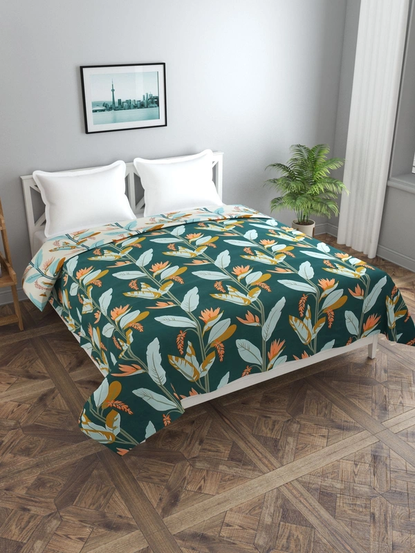 MORADO Glace Cotton Double Bed Reversible Quilt Cover / Duvet Cover / Rajai Cover / Blanket Cover with Zipper (90x100 Inches) - Green