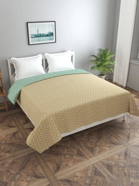 MORADO Glace Cotton Double Bed Size Reversible Quilt Cover/Duvet Cover/Rajai Cover/Blanket Cover with Zipper (90 X 100 Inches, Green Yellow) - Green