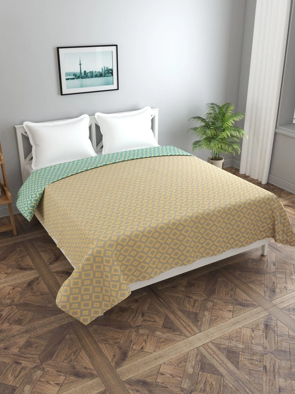 MORADO Glace Cotton Double Bed Size Reversible Quilt Cover/Duvet Cover/Rajai Cover/Blanket Cover with Zipper (90 X 100 Inches, Green Yellow) - Green