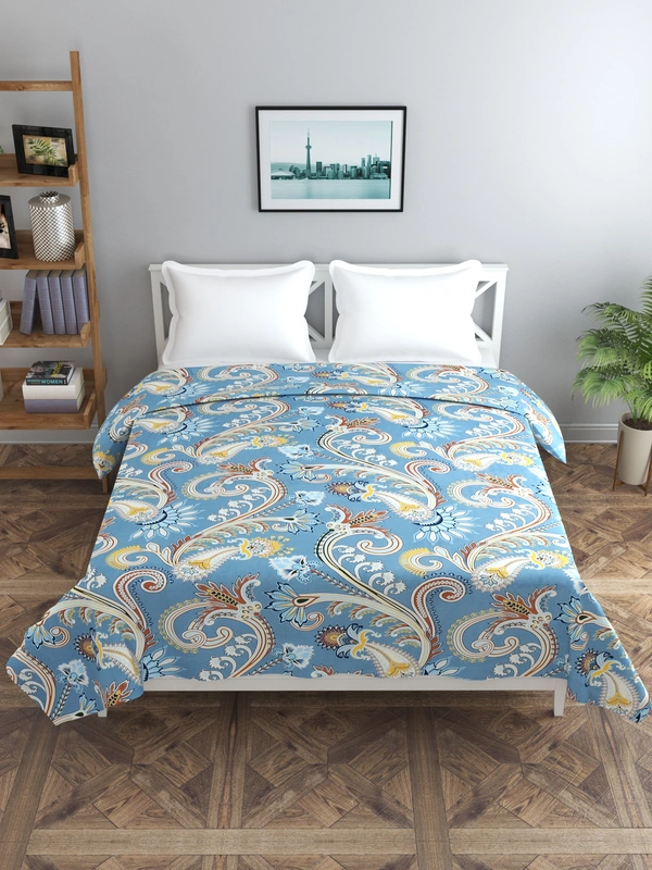 MORADO Glace Cotton Double / Duvet Cover / Rajai Cover / Blanket Cover with Zipper (90x100 Inches, Offwhite Blue) - 90x100 Inches, Blue