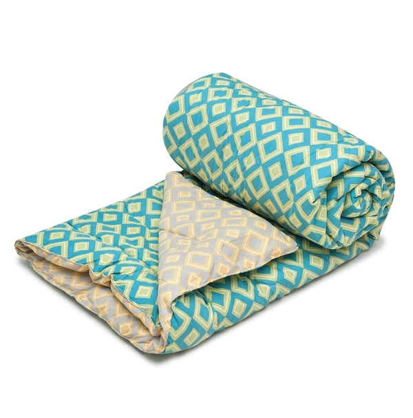 MORADO Glace Cotton Printed Reversible 150 GSM AC Comforter/Quilt/Blanket for Double Bed (90x100 Inches) - 90x100 Inches, Green Beige