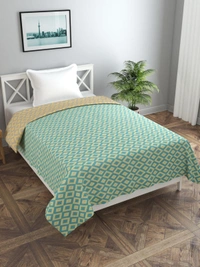 MORADO Glace Cotton Single Bed King Size Reversible Quilt Cover/Duvet Cover/Rajai Cover/Blanket Cover with Zipper (60x90 Inches, Green Yellow) - Green