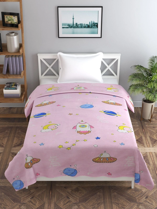 MORADO Glace Cotton Single Bed Size Quilt Cover / Duvet Cover / Rajai Cover / Blanket Cover with Zipper (60x90 Inches) - Pink