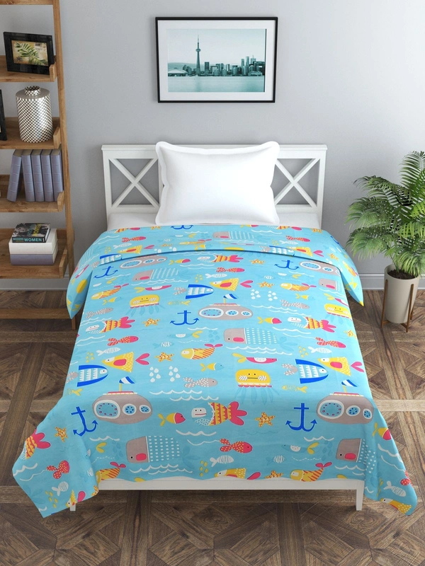 MORADO Glace Cotton Single Bed Size Quilt Cover / Duvet Cover / Rajai Cover / Blanket Cover with Zipper (60x90 Inches) - Blue