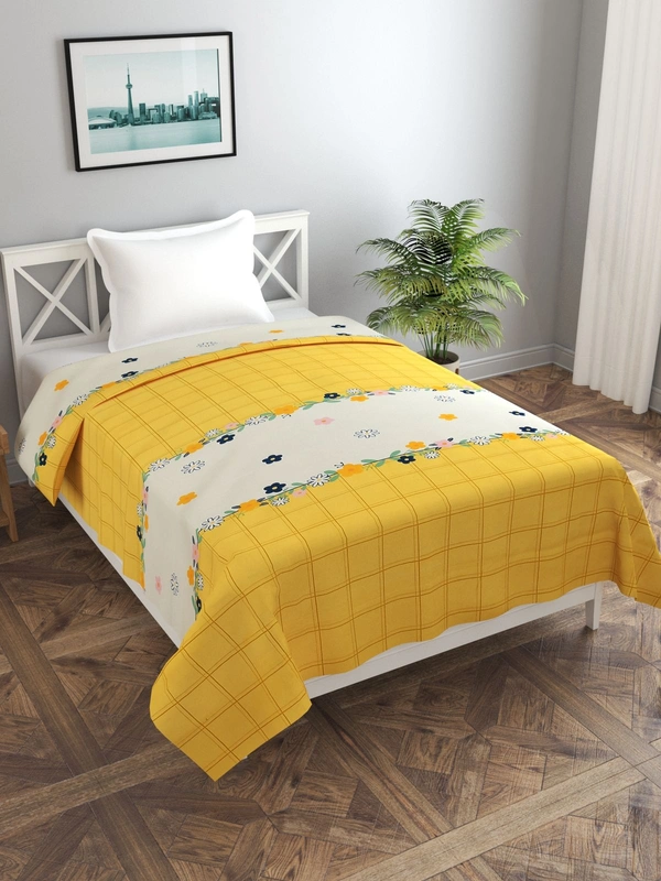 MORADO Glace Cotton Single Bed Size Quilt Cover / Duvet Cover / Rajai Cover / Blanket Cover with Zipper (60x90 Inches) - Yellow