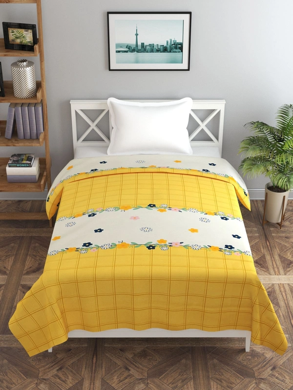 MORADO Glace Cotton Single Bed Size Quilt Cover / Duvet Cover / Rajai Cover / Blanket Cover with Zipper (60x90 Inches) - Yellow