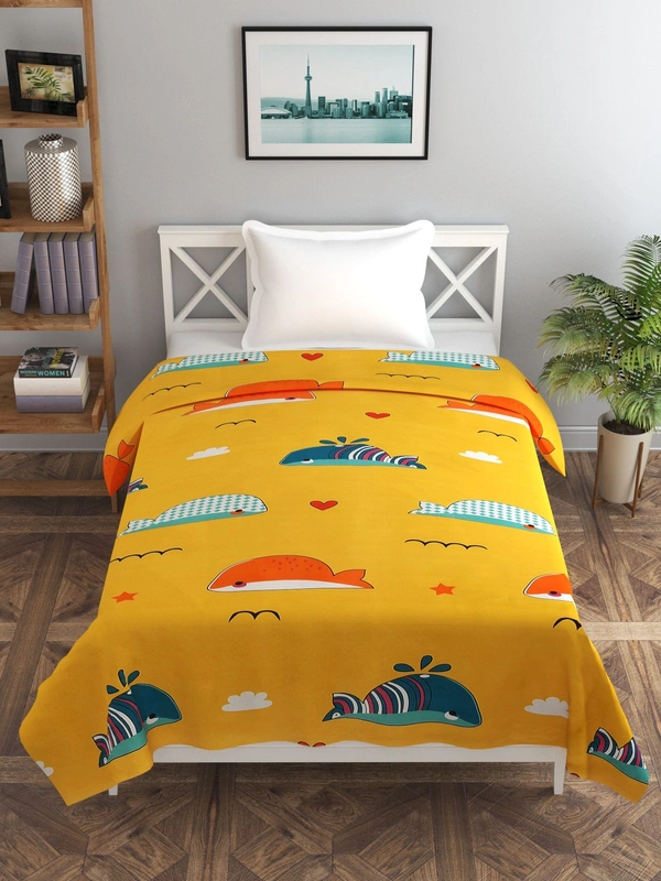 MORADO Glace Cotton Single Bed Size Quilt Cover / Duvet Cover / Rajai Cover / Blanket Cover with Zipper (60x90 Inches) - Yellow