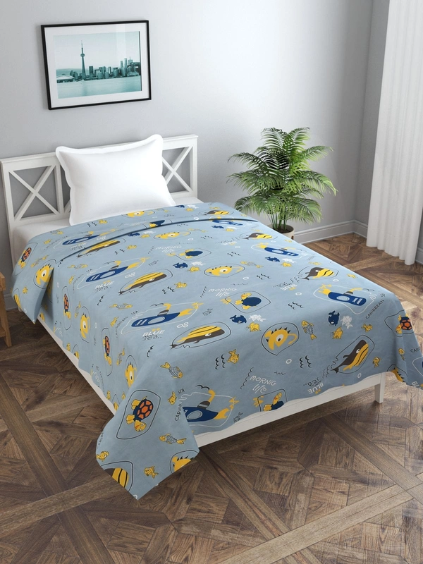 MORADO Glace Cotton Single Bed Size Quilt Cover / Duvet Cover / Rajai Cover / Blanket Cover with Zipper (60x90 Inches) - Blue