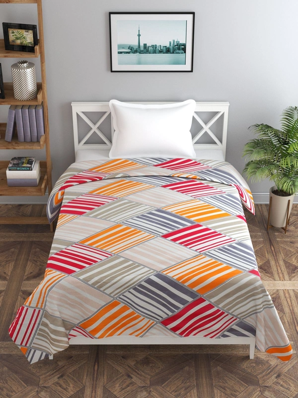 MORADO Glace Cotton Single Bed Size Quilt Cover / Duvet Cover / Rajai Cover / Blanket Cover with Zipper (60x90 Inches) - Multicolor