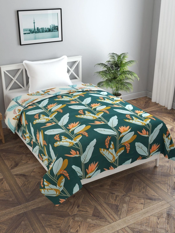 MORADO Glace Cotton Single Bed Size Reversible Quilt Cover / Duvet Cover / Rajai Cover / Blanket Cover with Zipper (60x90 Inches) - Green